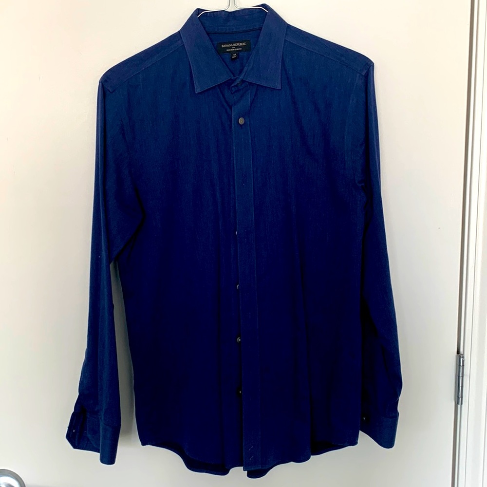 Banana Republic Dress Shirt Navy Blue Size: M Slim Fit